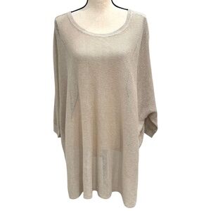 EILEEN FISHER TAN/BEIGE ORGANIC LINEN SHORT SLEEVE BOXY OVERSIZED TUNIC SWEATER